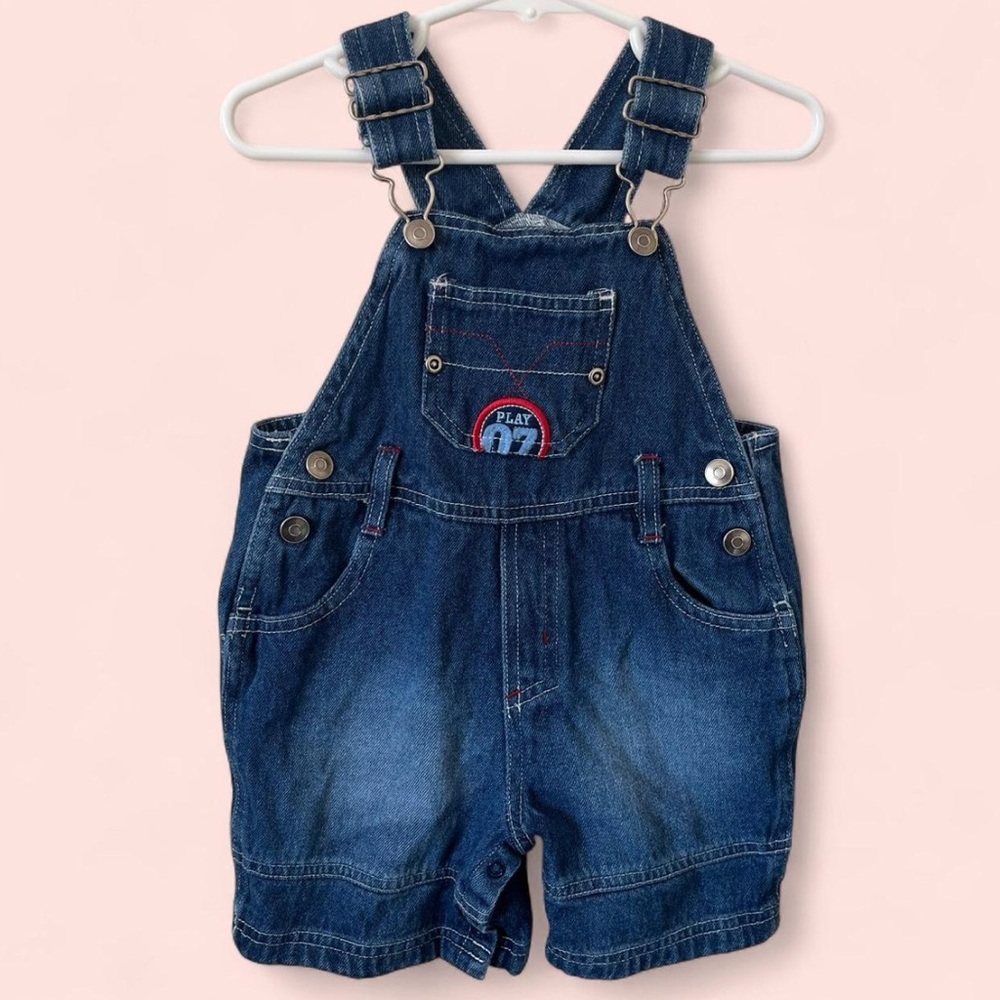 18M Boy Vintage Kid Connection Dark Blue Denim Overall Shorts Sports Themed